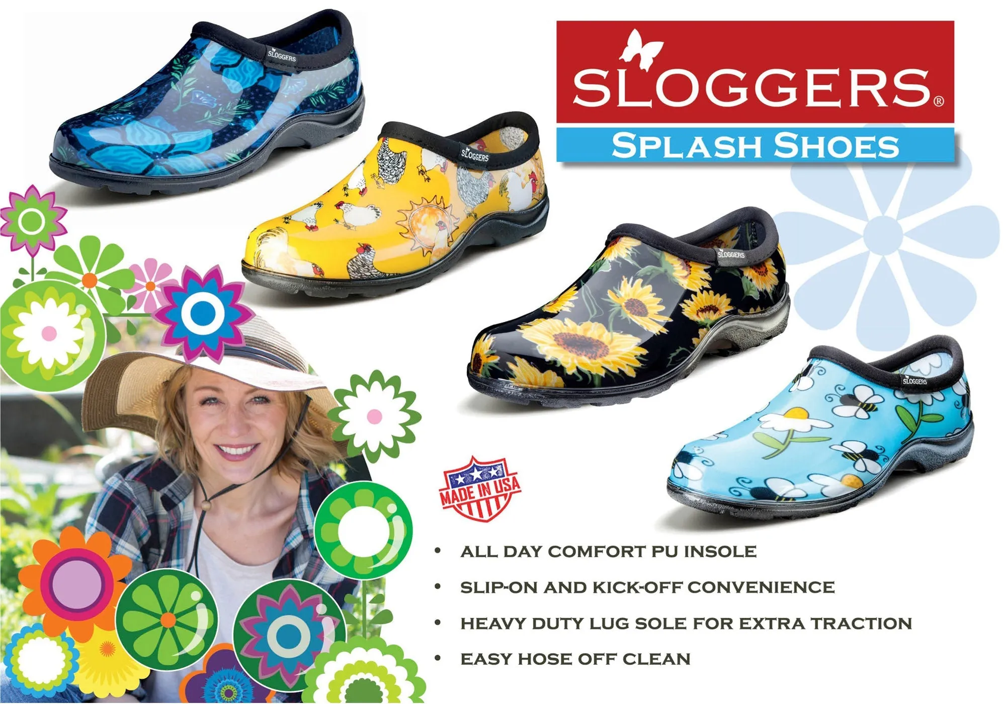 Sloggers Comfortable Womens Splash Shoes Sunflower Black