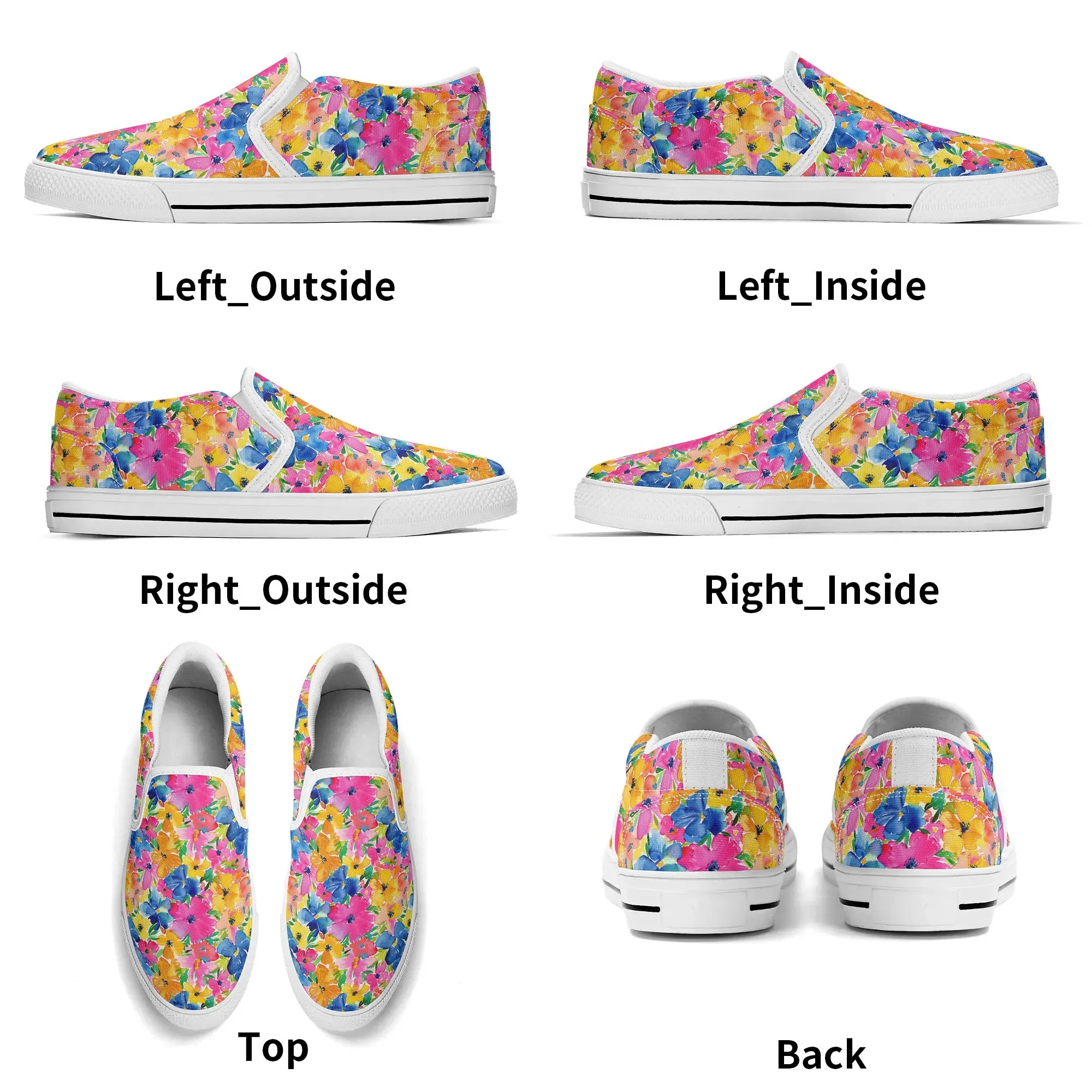 Springtime Kaleidoscope: Multi-color Watercolor Blossoms in Bloom Womens Rubber Slip On Shoes US5 - US12