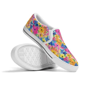 Springtime Kaleidoscope: Multi-color Watercolor Blossoms in Bloom Womens Rubber Slip On Shoes US5 - US12