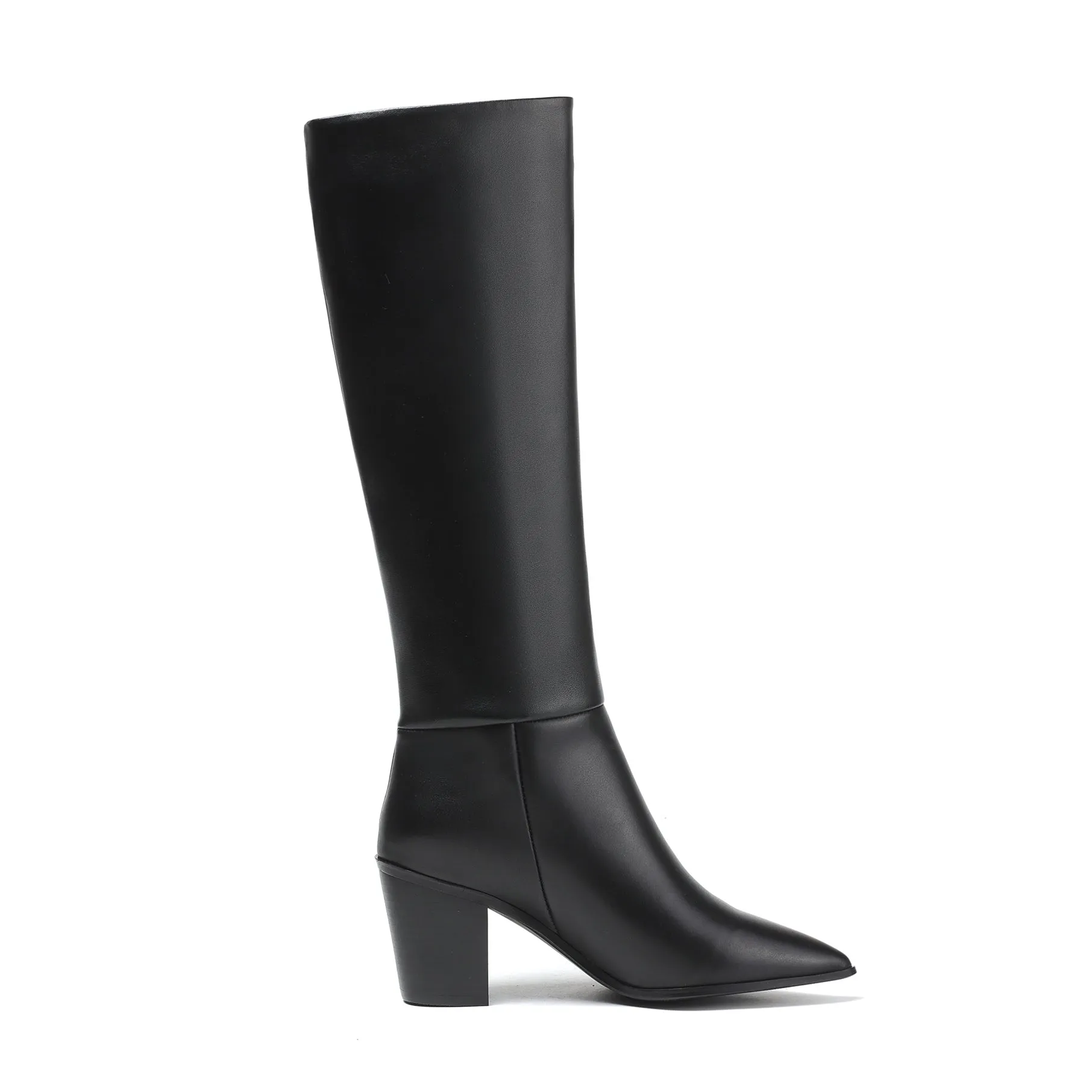 TinaCus Pointed Toe Genuine Leather Handmade Chunky Heels Slip On Women's Classic Knee High Boots