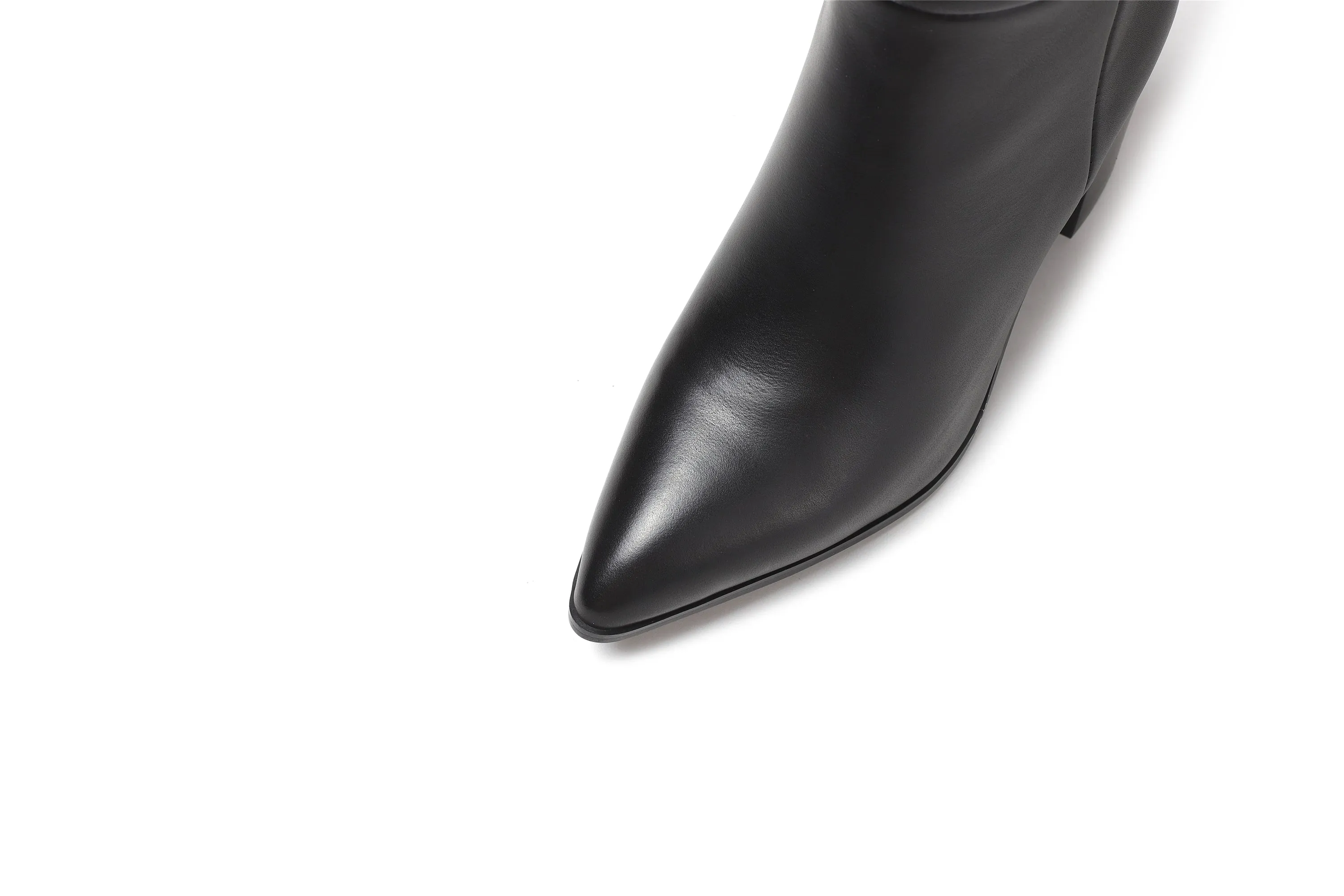 TinaCus Pointed Toe Genuine Leather Handmade Chunky Heels Slip On Women's Classic Knee High Boots