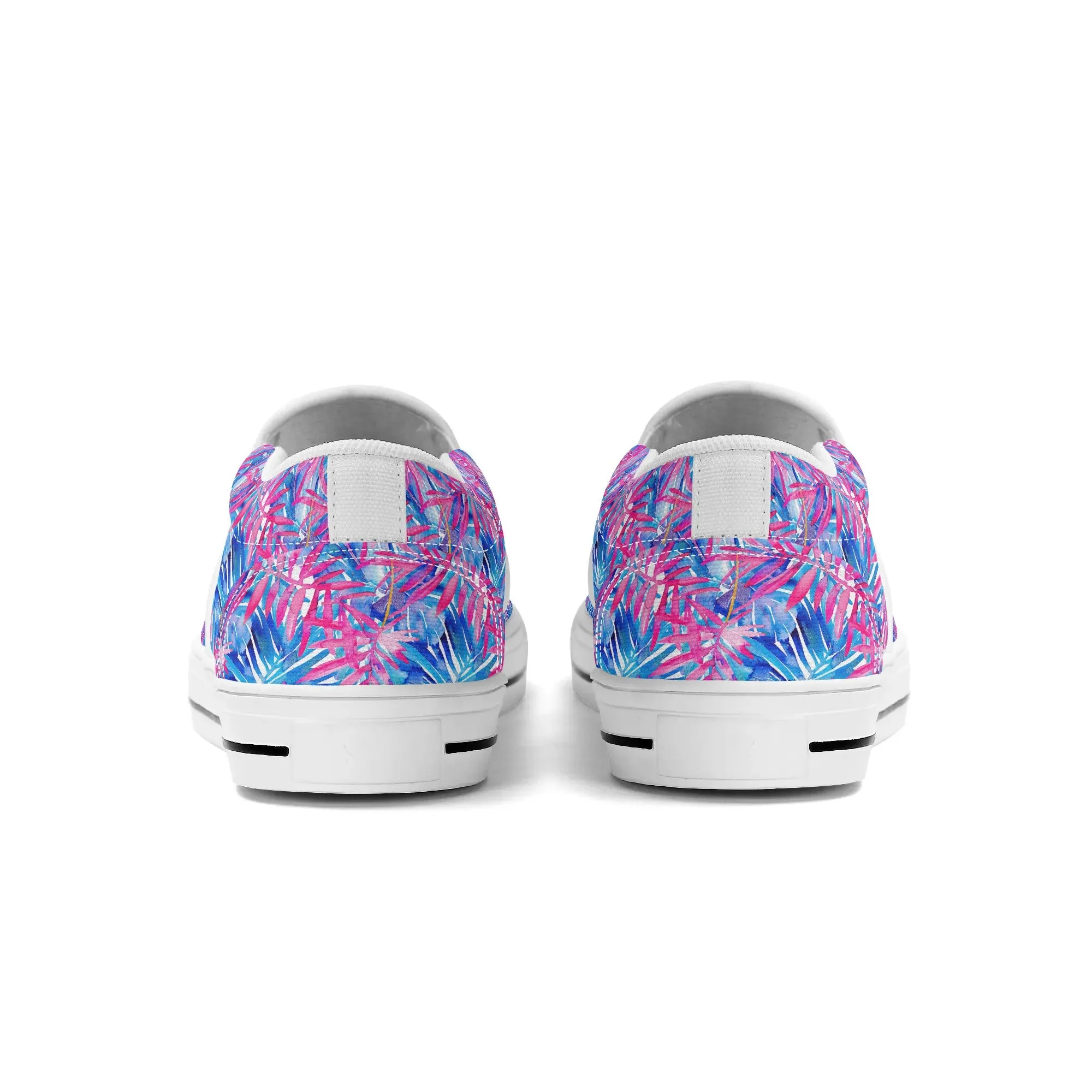 Tropical Harmony Blue and Dark Pink Palm Tree Leaves Womens Canvas Slip On Shoes US5-US12