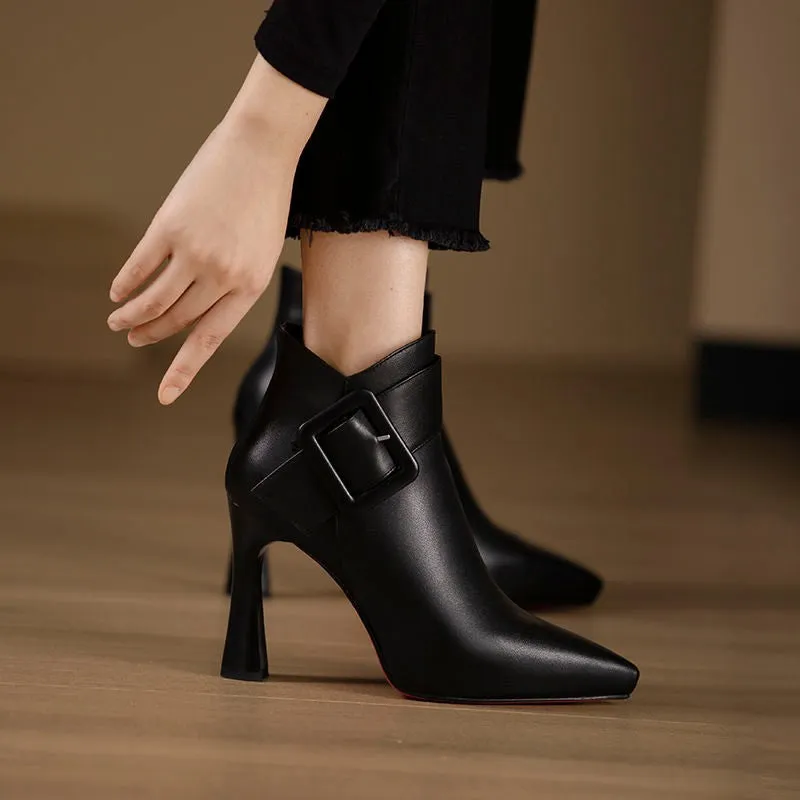 Women's High Heel Skinny Boots with Belt Buckle