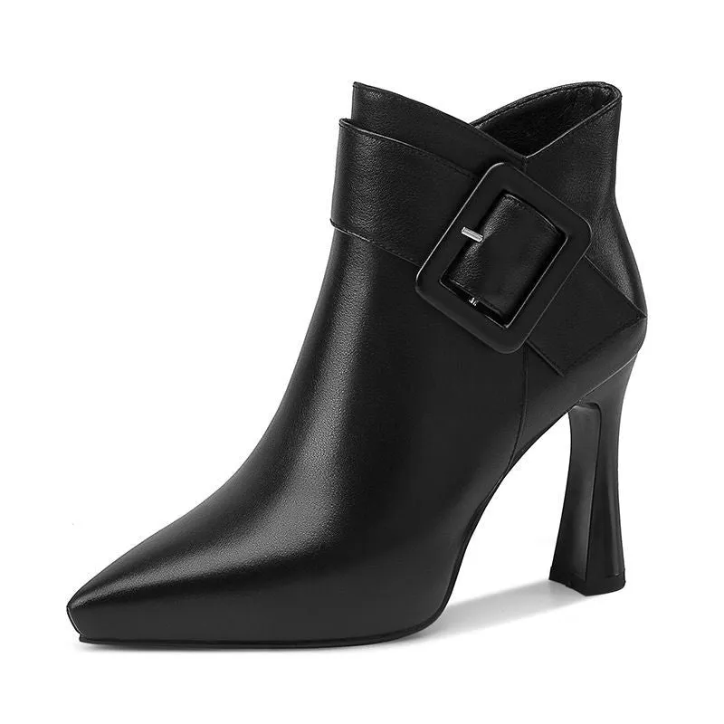 Women's High Heel Skinny Boots with Belt Buckle