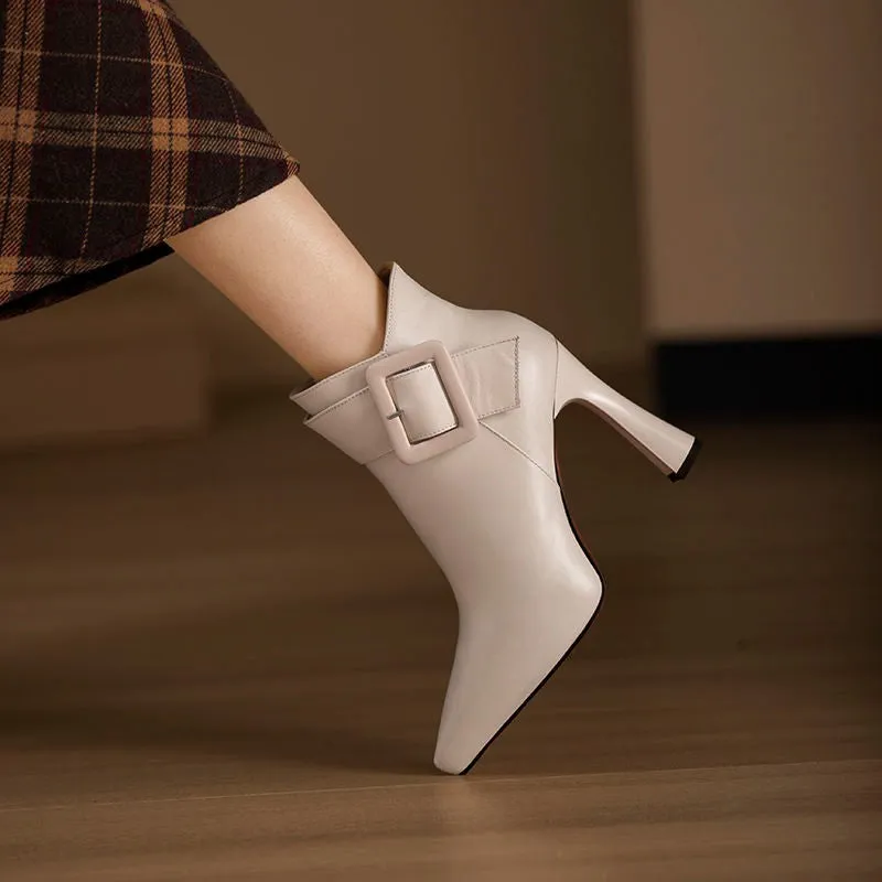 Women's High Heel Skinny Boots with Belt Buckle