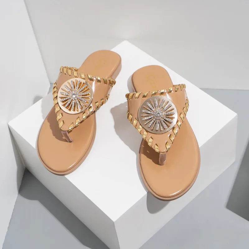 Women's Summer Slippers Bohemian Style Metal Beach Slippers