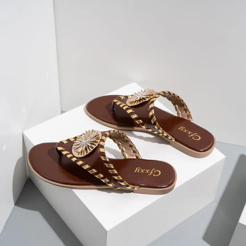 Women's Summer Slippers Bohemian Style Metal Beach Slippers