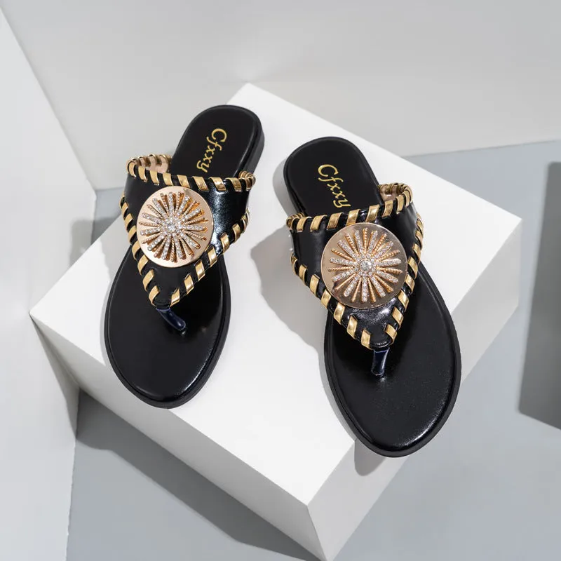 Women's Summer Slippers Bohemian Style Metal Beach Slippers