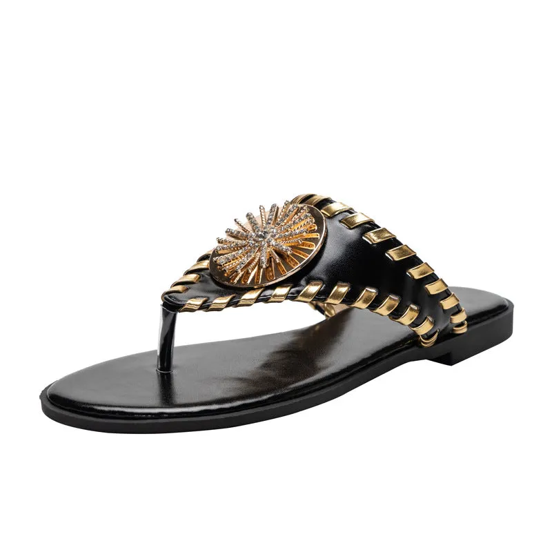 Women's Summer Slippers Bohemian Style Metal Beach Slippers