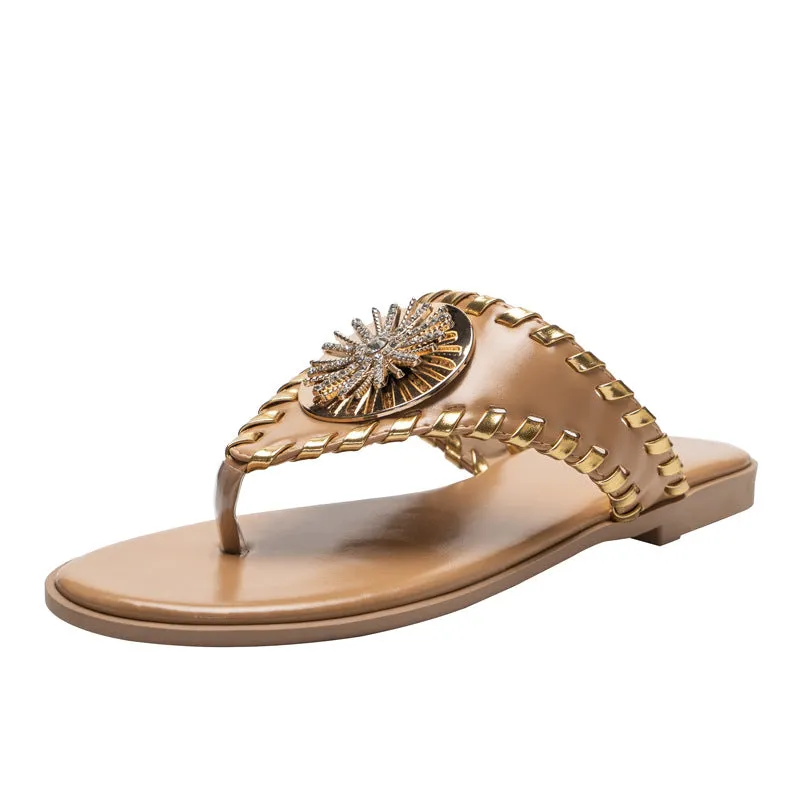 Women's Summer Slippers Bohemian Style Metal Beach Slippers