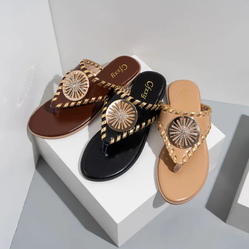 Women's Summer Slippers Bohemian Style Metal Beach Slippers