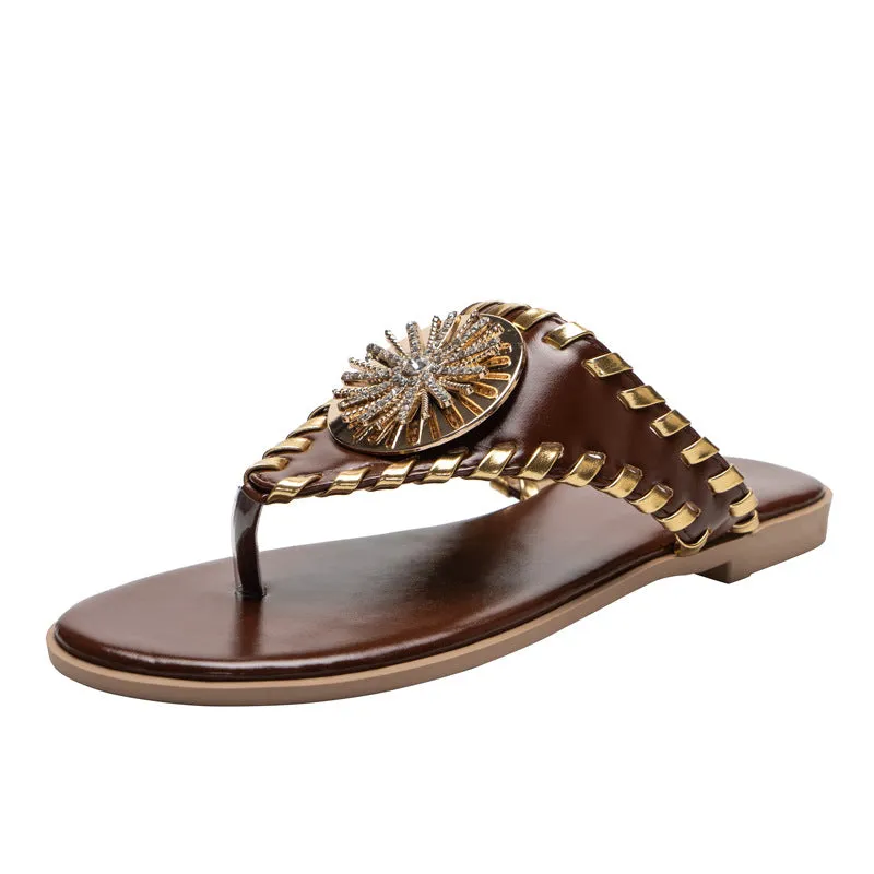 Women's Summer Slippers Bohemian Style Metal Beach Slippers